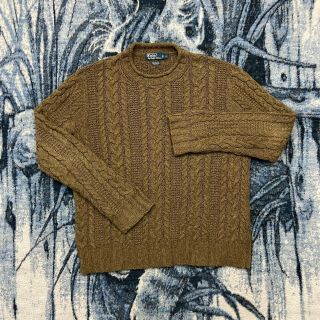 Vtg Polo Ralph Lauren Sweater Hemp Cotton Acrylic Cable Knit Mens Large Brown