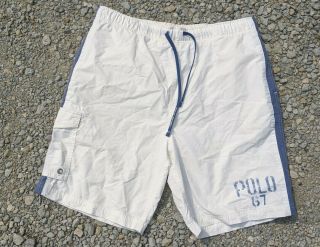 Vintage Ralph Lauren Polo Sport Swim Trunks White / Blue Large Board Shorts