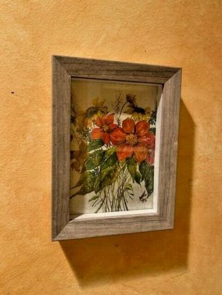 Vintage Mcm Miniature Flower Floral Oil Painting 1950s
