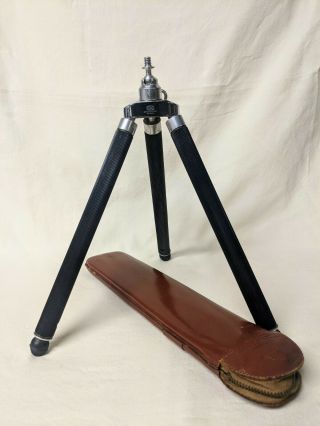 Vintage Ising Germany Brass Telescoping Legs Camera Tripod With Leather Case