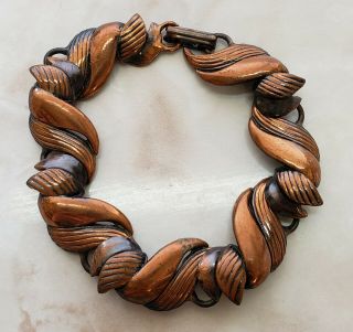 Vintage Signed American Modernist Rebajes Copper Link Bracelet 7 "