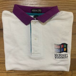 Vintage 90s Microsoft Windows Nt Software Pique Polo Shirt White/purple Size L
