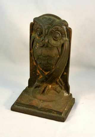 Vintage Art Deco Cast Iron OWL Standing On Book Bookends 2
