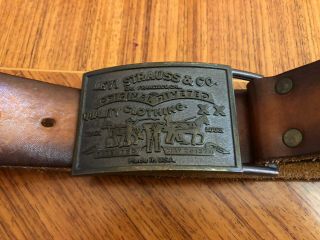 Vintage 1970’s Levi Strauss Belt Buckle & Leather Belt Fits 27” To 31”