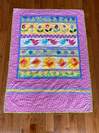 Vintage Handmade Quilted Baby Girl Blanket Patchwork Crib Quilt