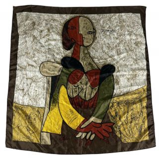 Vintage 1980s Pablo Picasso Silk Scarf,  Print Of The Portrait Of “femme Assise”