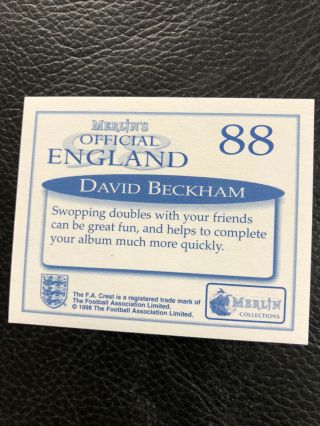 Merlin England 1998 David Beckham ROOKIE Sticker 88 2