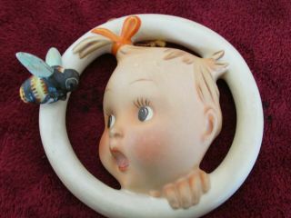 Vintage Hummel Baby Girl W/ Bee Hanging Ring Wall Plaque 30/0 B Full Bee Germany