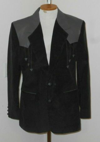 Vintage Pioneer Wear Corduroy Western Jacket Blazer Sz 44 L Leather Accents