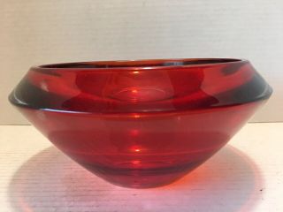Vintage Ruby Red Amberina Art Glass Large,  Heavy,  Thick Bowl
