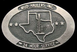 Pb16109 Vintage 1970s Mud Haulers Inc.  Texas Oil Derrick Oilfield Buckle