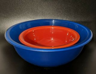 Vintage Pyrex Mixing Nesting Bowl Set Of 2 Blue/red Clear Glass Bottoms