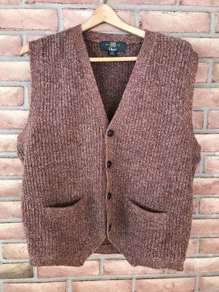 Vintage Orvis Men’s 100 Shetland Wool Size Medium Brown Sweater Vest W/ Pockets