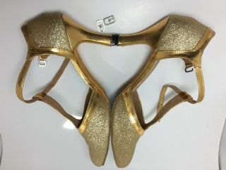 Dance Shoes Latin Gold Sparkle T Strap 8.  5 Suede Soles Vintage Look