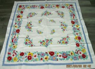 Vintage Cotton Tablecloth W/multi - Colored Floral Bouquets 48 X 52
