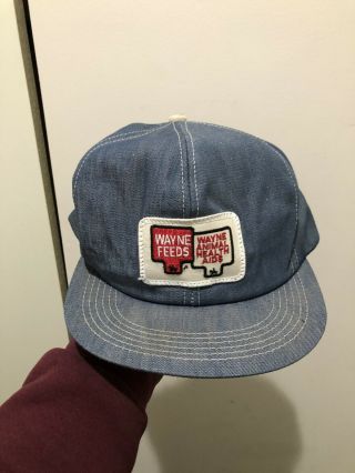 Vintage 70s 80s K Products K Brand Wayne Feeds Patch Denim Snapback Trucker Hat