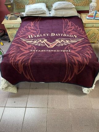 Vintage Harley Davidson Large Throw Blanket Biederlack Of America Made In Usa