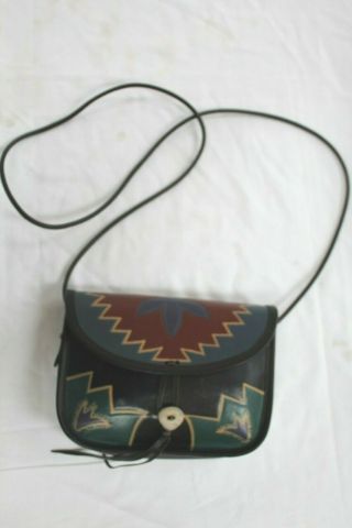 Vintage Leather Aztec W/ Coin Tapestry Pounch Crossbody Bag Purse