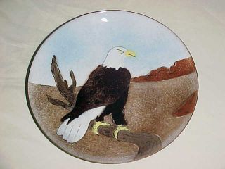 Vintage Signed Butte Montana Modern Enamel Copper Art Plate Bald Eagle Painting
