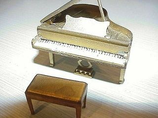 Doll House Vintage Tootsie Toy metal Baby grand Piano and Bench 2