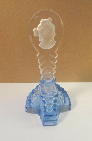 Vintage Morlee Czech Glass Blue Perfume Bottle Cut Crystal