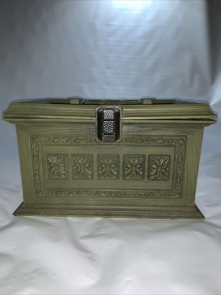 Max Klein Sc - 1280 Green,  Plastic Wood Grain Sewing Box W/lift Out Tray Vintage
