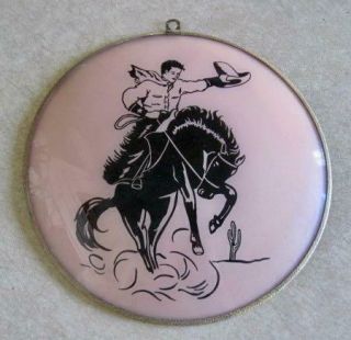 Vintage Western Bronco Rider Pink And Black Silhouette Flue Cover Wall Hanging