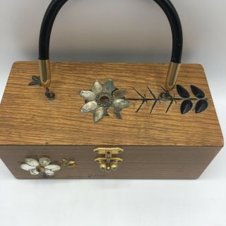 1960’s MCM Enid Collins Vintage Les Fleurs Flowers Jeweled Handbag Box Purse 2