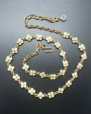 Vintage Signed Swarovski Swan Mark Clear Crystals Flower Choker Necklace 19 "
