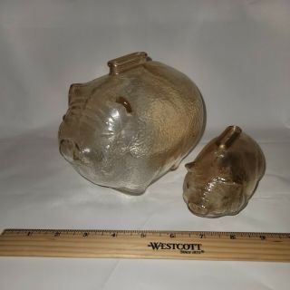 Vintage Anchor Hocking Large And Small Carnival Glass Pig Piggy Banks Marigold