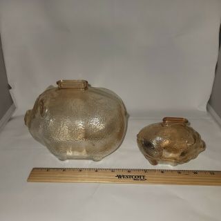 Vintage Anchor Hocking Large and Small Carnival Glass Pig Piggy Banks Marigold 2