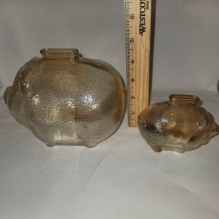 Vintage Anchor Hocking Large and Small Carnival Glass Pig Piggy Banks Marigold 3