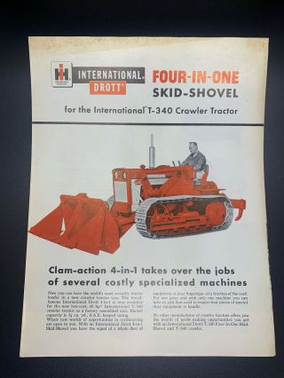 Vintage 1950’s Ih Drott Four In One Skid Shovel Sales Brochure -