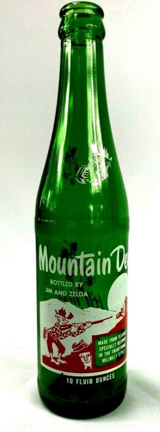 Vintage Mountain Dew Hillbilly Soda Pop Bottle 10oz Rare ”jim And Zelda " 1960s