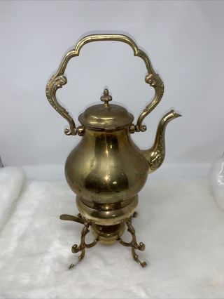 Vintage Ornate Brass Teapot With Stand & Warmer Unique Made In India