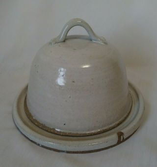 Vintage Hand Crafted Pottery Ivory/cream Glazed Dome Covered Butter Cheese Dish