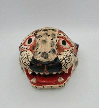 Vintage Wooden Hand Carved Leopard Face Open Mouth Wall Hanging Decor
