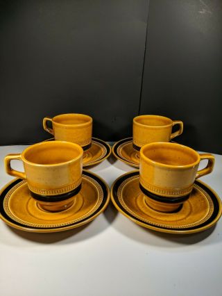 Vintage 1970 Fuji - Stone 2076 Tahiti Coffee Cups & Plate Complete Set Of 4 Rare
