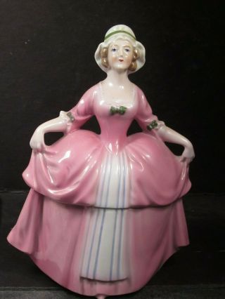 Vintage E&r Germany Madame Pompadour Dresser Doll Pink Dress W/ Striped Inset 6 "