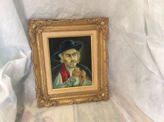 Vintage Signed Oil On Board Old Man With Mustache Smoking Pipe8” X 10”