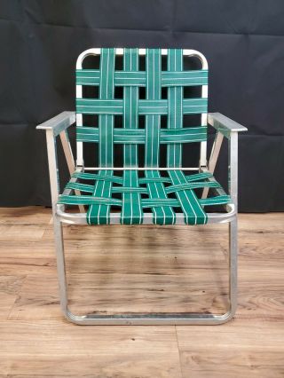 Vintage Green Aluminum WEBBING Webbed Folding Lawn Chair Beach Camping Retro 2
