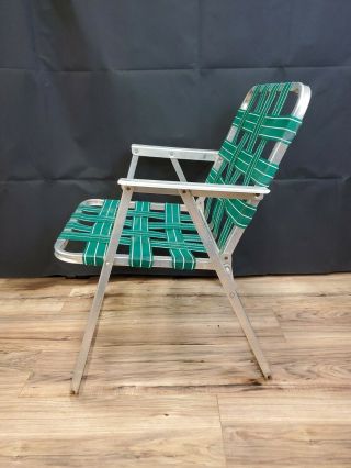 Vintage Green Aluminum WEBBING Webbed Folding Lawn Chair Beach Camping Retro 3