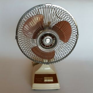 Vintage Tatung Deluxe Hi - Torque Fan 2 Speed Oscillating Lf - 9 Byp Brown Blade