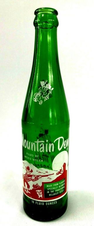 Vintage Mountain Dew Hillbilly Soda Pop Bottle 10oz Rare ”jackie Welch " 1960s