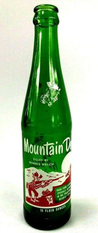 Vintage Mountain Dew Hillbilly Soda Pop Bottle 10oz Rare ”ronnie Welch " 1960s