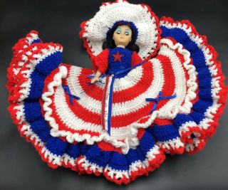 Vintage Hand Crocheted Bed Pillow Doll “miss Victory In The Gulf” Very Well Made