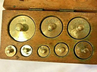 Vintage Apothecary Pharmacy Brass Decagram Weights in Wooden Box 2