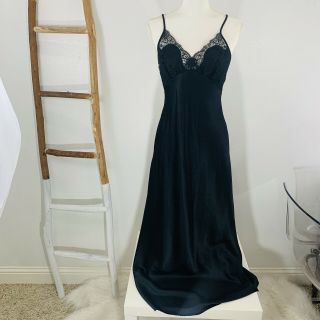 Ralph Montenero Black Nylon Sexy Full Length Gown Lace Bodice Sz Med