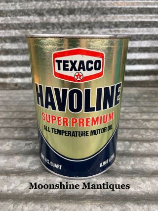 Vintage Texaco Havoline Premium 1 Quart Motor Oil Can - Gas & Oil