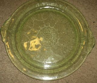 Vintage 11.  5 " Green Depression Glass Cake Plate